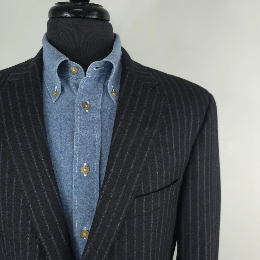 Samuelsohn Suit Jacket Mens 42R Gray Wool Cashmere Pinstripe 2 Button Blazer